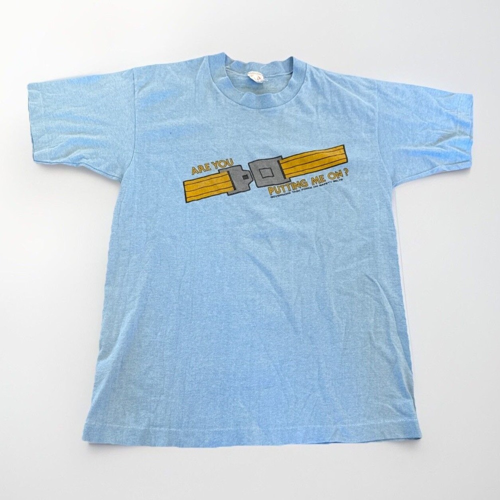 Seat Belt Shirt‎ Mens S Blue 80s Retro Streetwear Tee Jays Vtg Traffic Safety